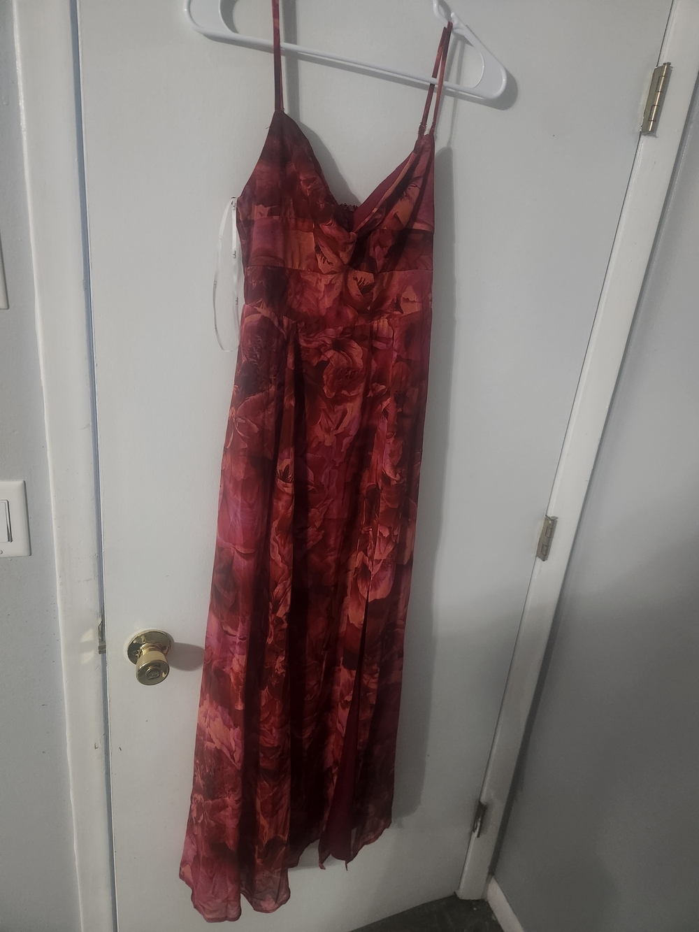 Lulu's Burgundy Floral Spaghetti-Strap Maxi Dress